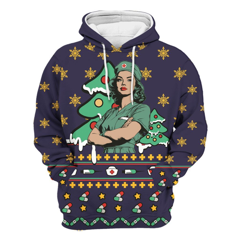 Amare Box Nurse Merry Christmas Full Over Print, Nurse Vibes, Christmas Party Gift Unisex Hoodie