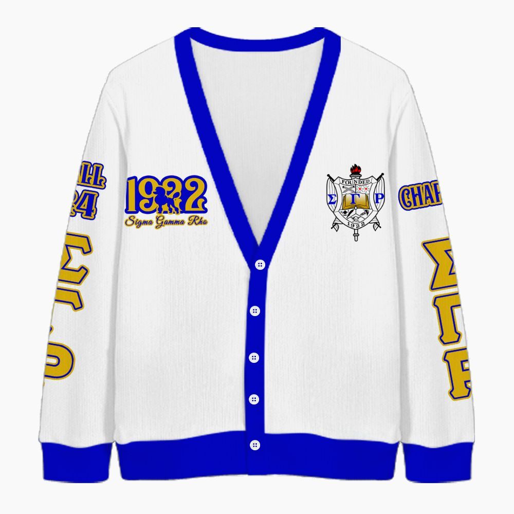 Ireishprint Sigma Gamma Rho Custom Chapter Cardigan, Personalized Poodle Cardigan Sigma Gamma Rho Sorority Knitted Cardigan
