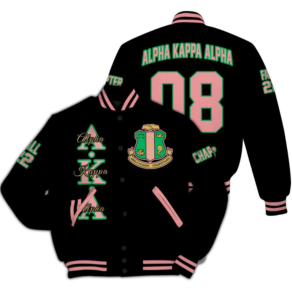 Ireishprint A.K.A Custom Chapter Varsity Jacket, Personalized Black Varsity Jacket 1908 Sorority Jacket