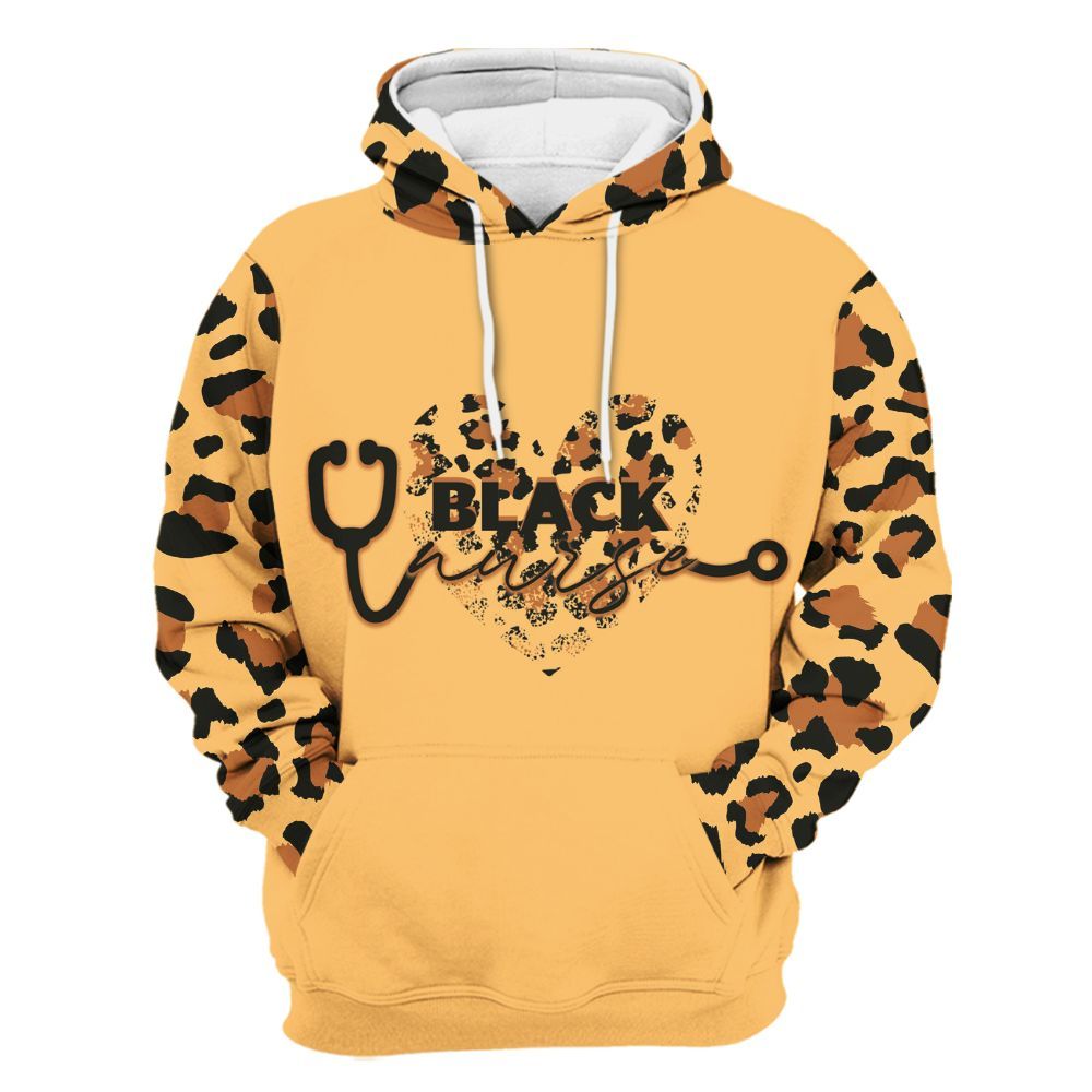 Amare Box Black Nurse Shirt, Black Nurse Leopard Print, Custom Name Shirt, Black Nurse Clipart, Gift For Black Nurse Unisex Hoodie