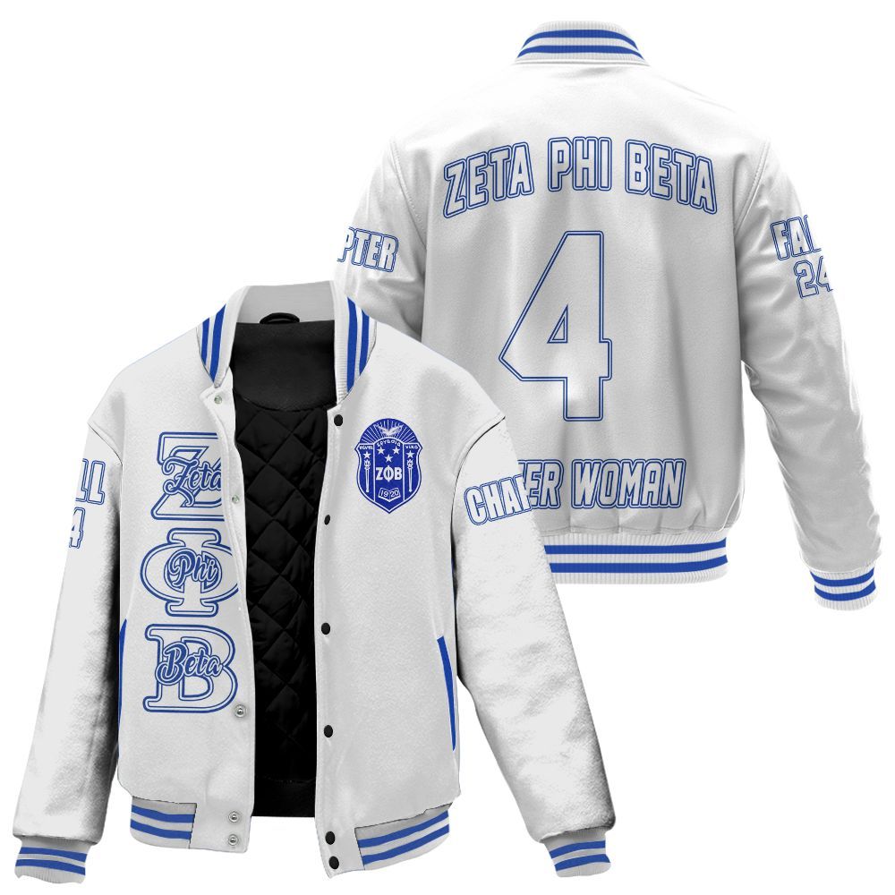 Ireishprint Zeta Phi Beta Custom Chapter Stitched Jacket, Personalized White Zeta Phi Beta Sorority Embroidered Jacket