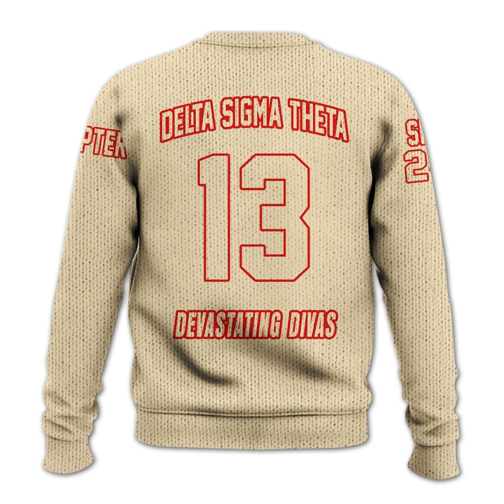 Ireishprint Delta Sigma Theta Custom Chapter Varsity Jacket, Personalized Cream Varsity Jacket Delta Sigma Theta Sorority Knitted Sweater