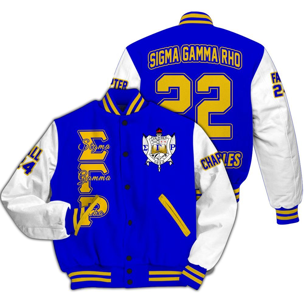 Ireishprint Sigma Gamma Rho Custom Chapter Varsity Jacket, Personalized Royal Blue Mix White Jacket 1922 Sorority Jacket