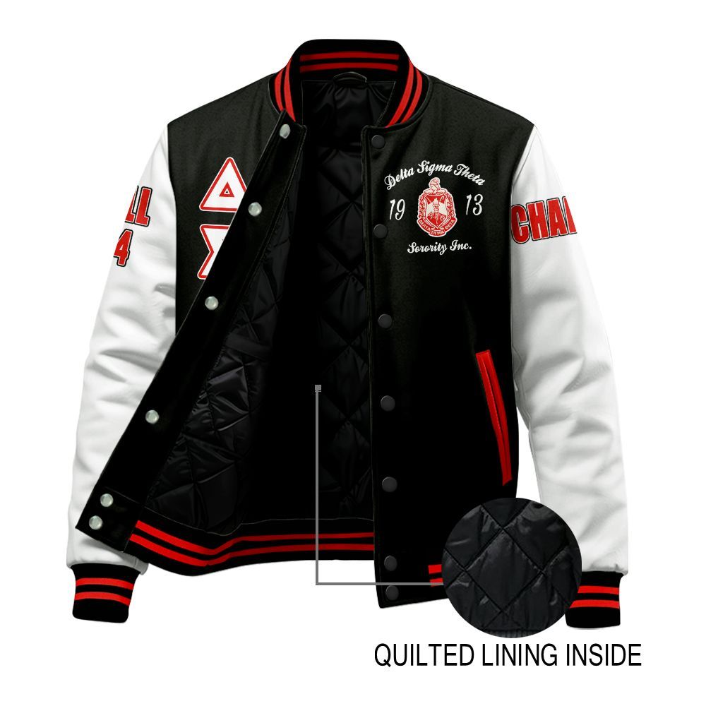 Ireishprint Delta Sigma Theta Custom Chapter Stitched Jacket, Sisterhood Delta Sigma Theta Sorority Embroidered Jacket