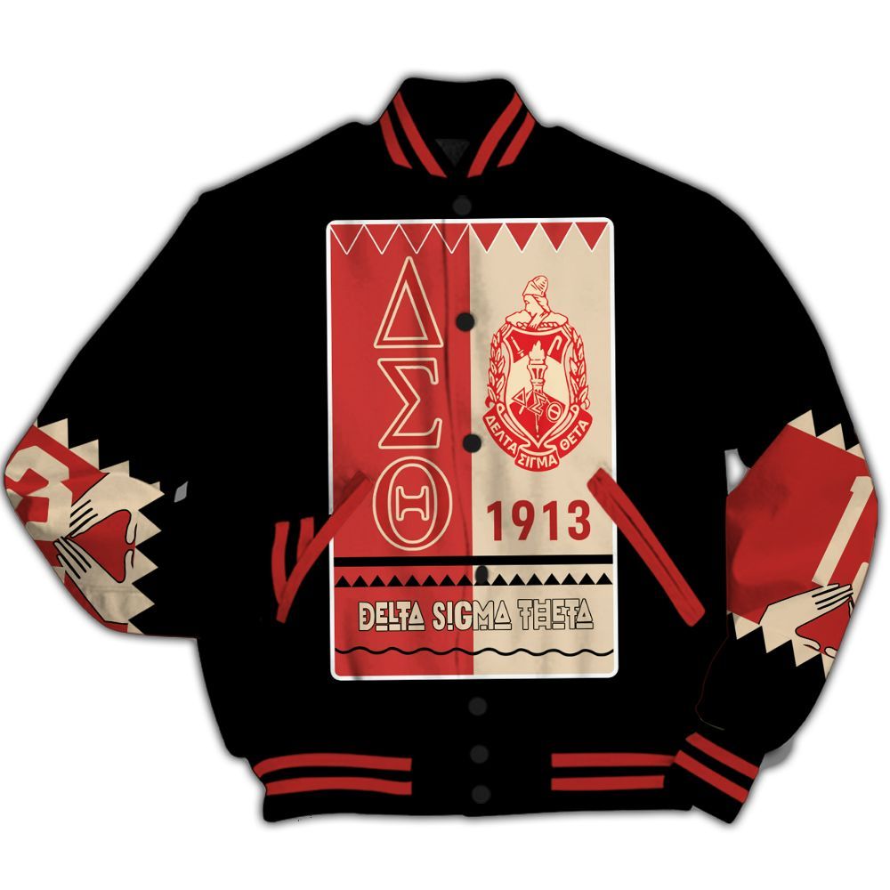 Ireishprint Delta Sigma Theta Varsity Jacket, Delta Sigma Theta 1913 Black Varsity Jacket Sorority Jacket