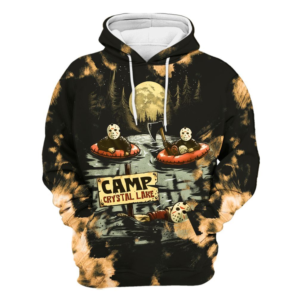 Amare Box Horror Halloween Slasher Sublimated Tie Dye Shirt, Hockey Mask Crystal Lake Graphic Unisex Hoodie