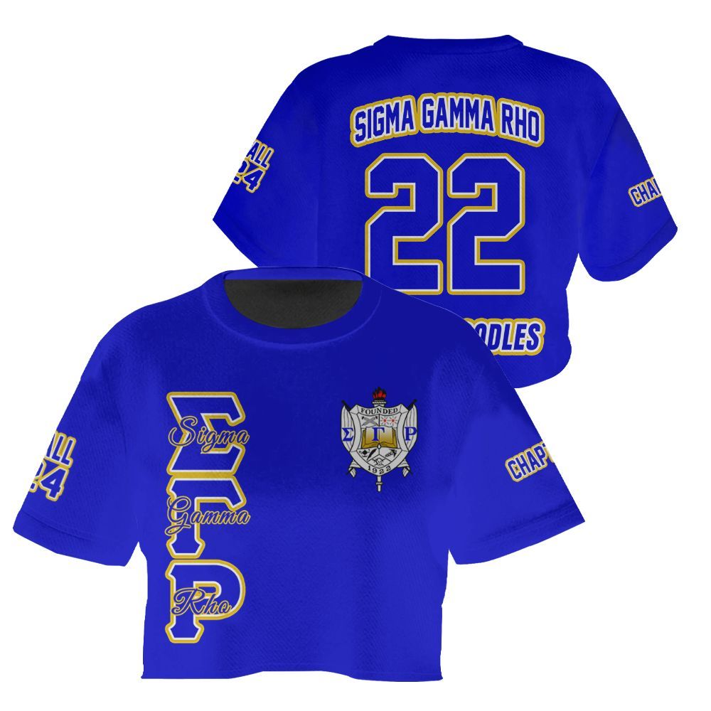 Ireishprint Sigma Gamma Rho Custom Chapter Crop Shirt, Personalized Royal Blue Sigma Gamma Rho Sorority Crop Top