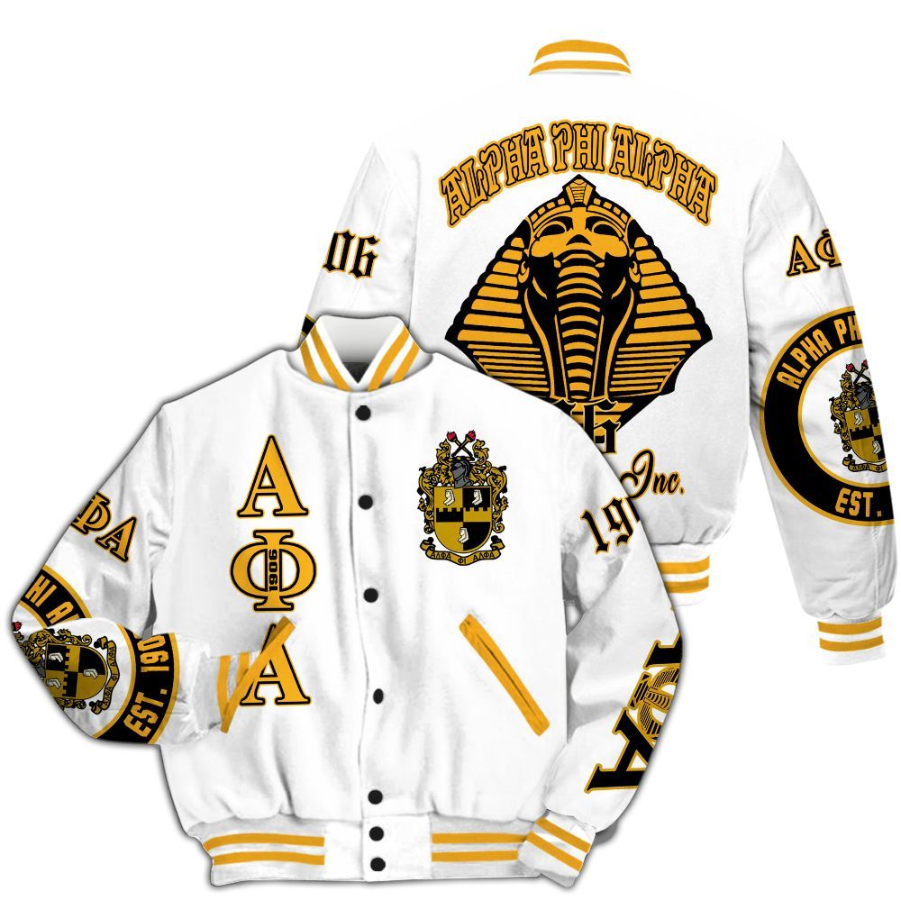 Ireishprint ΑΦΑ Varsity Jacket, Alphas SPNX 1906 White Varsity Jacket ΑΦΑ Fraternity Jacket