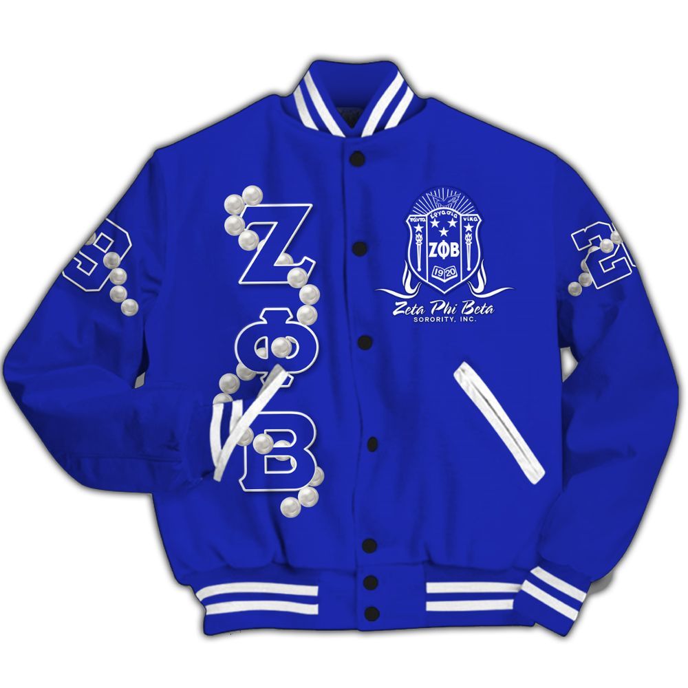Ireishprint Zeta Phi Beta Varsity Jacket, Z Phi B Pearl Girls Blue Varsity Jacket 1920 Zeta Phi Beta Sorority Jacket