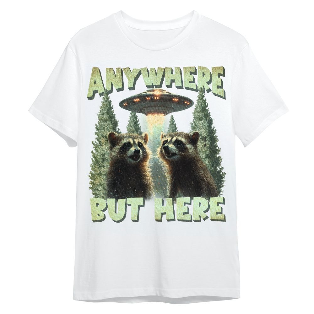 Amare Box Funny Raccoon UFO Shirt, Retro Anywhere But Here Graphic Gift For Fan Lover Unisex Shirt