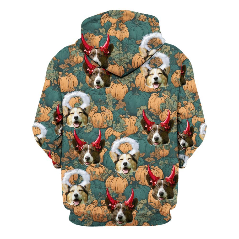 Amare Box Custom Face Photo Halloween Hawaiian Shirt, Personalized Pet Face Family Halloween Party Unisex Hoodie