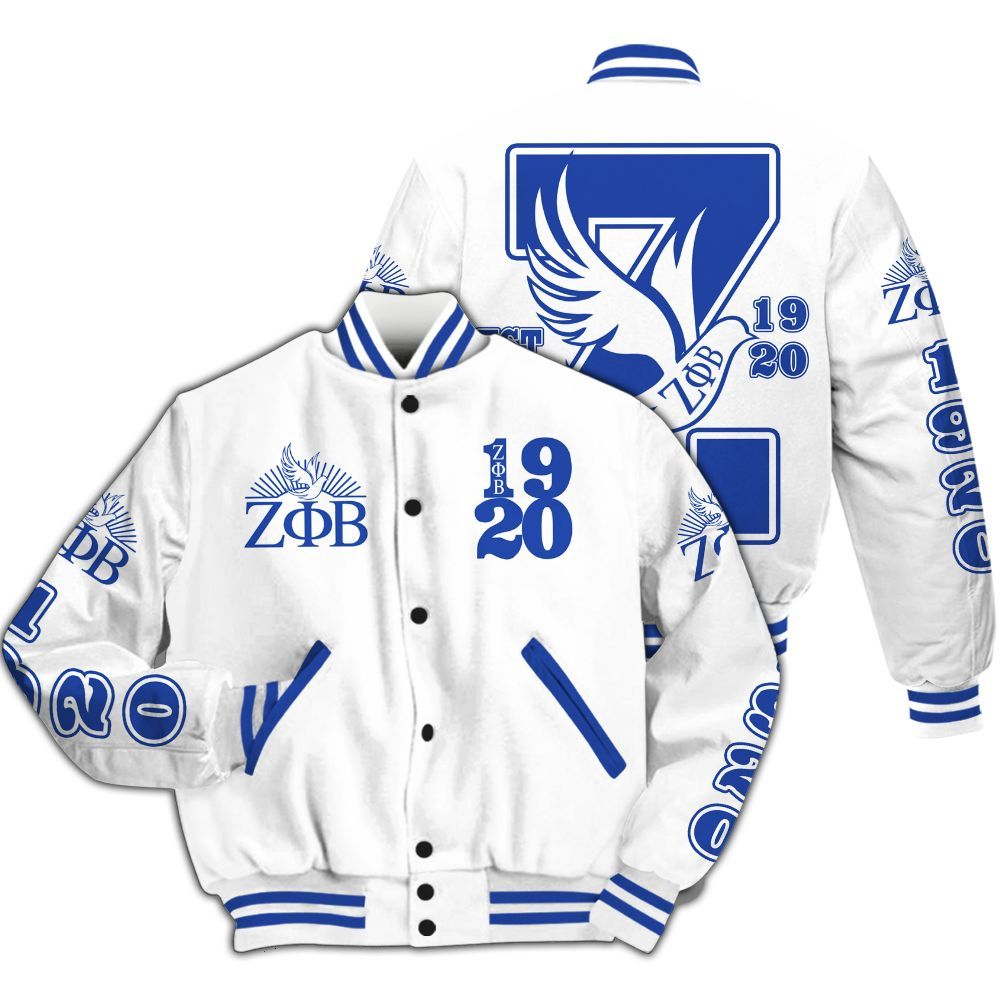 Ireishprint Zeta Phi Beta Varsity Jacket, Dove White Varsity Jacket Zeta Phi Beta Sorority Jacket