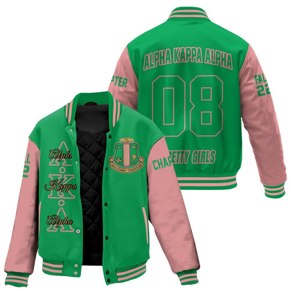 Ireishprint A.K.A Custom Chapter Stitched Jacket, Personalized Apple Green Mix Salmon Pink 1908 Sorority Embroidered Jacket