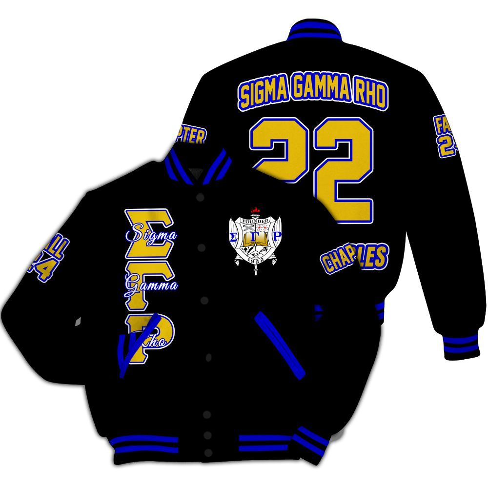 Ireishprint Sigma Gamma Rho Custom Chapter Varsity Jacket, Personalized Black Jacket Since 1922 Sorority Jacket