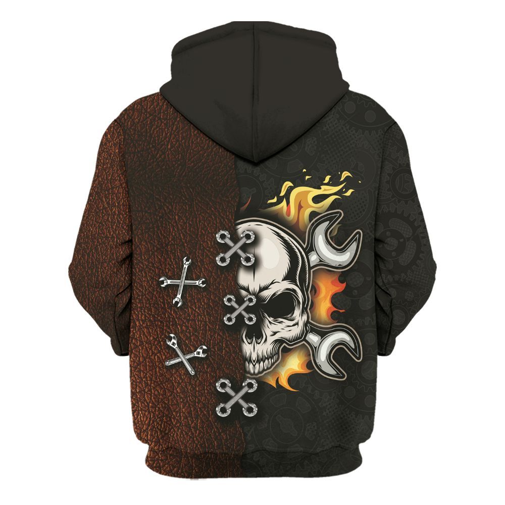 Amare Box Personalized Name All Over Printed Mechanic Skull Cross Laces Mechanic Shirt Gift Unisex Unisex Hoodie
