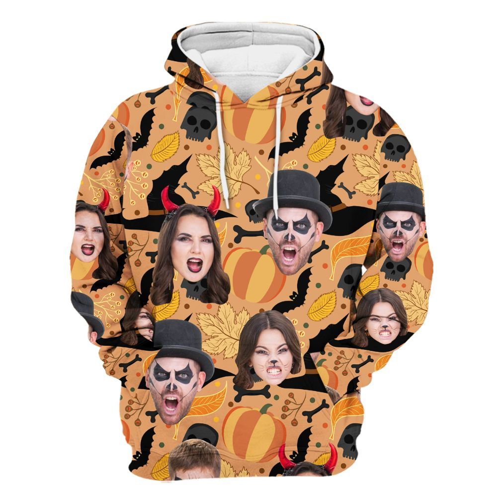 Amare Box Custom Face Photo Halloween Hawaiian Shirt, Personalized Face Family Halloween Party Unisex Hoodie