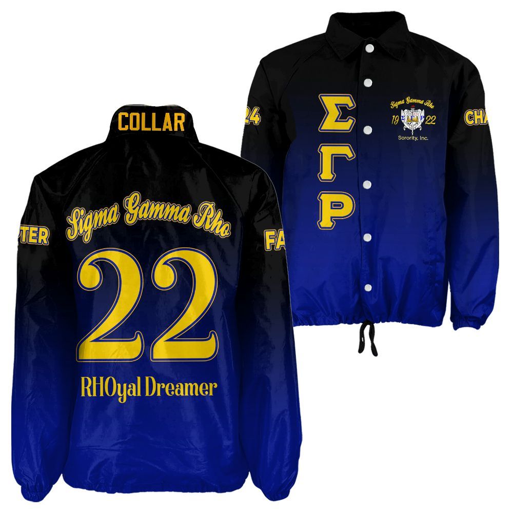 Ireishprint Sigma Gamma Rho Custom Line Crossing Jacket, Blue Duo Gold Gradient Style 1922 Sorority Crossing Jacket