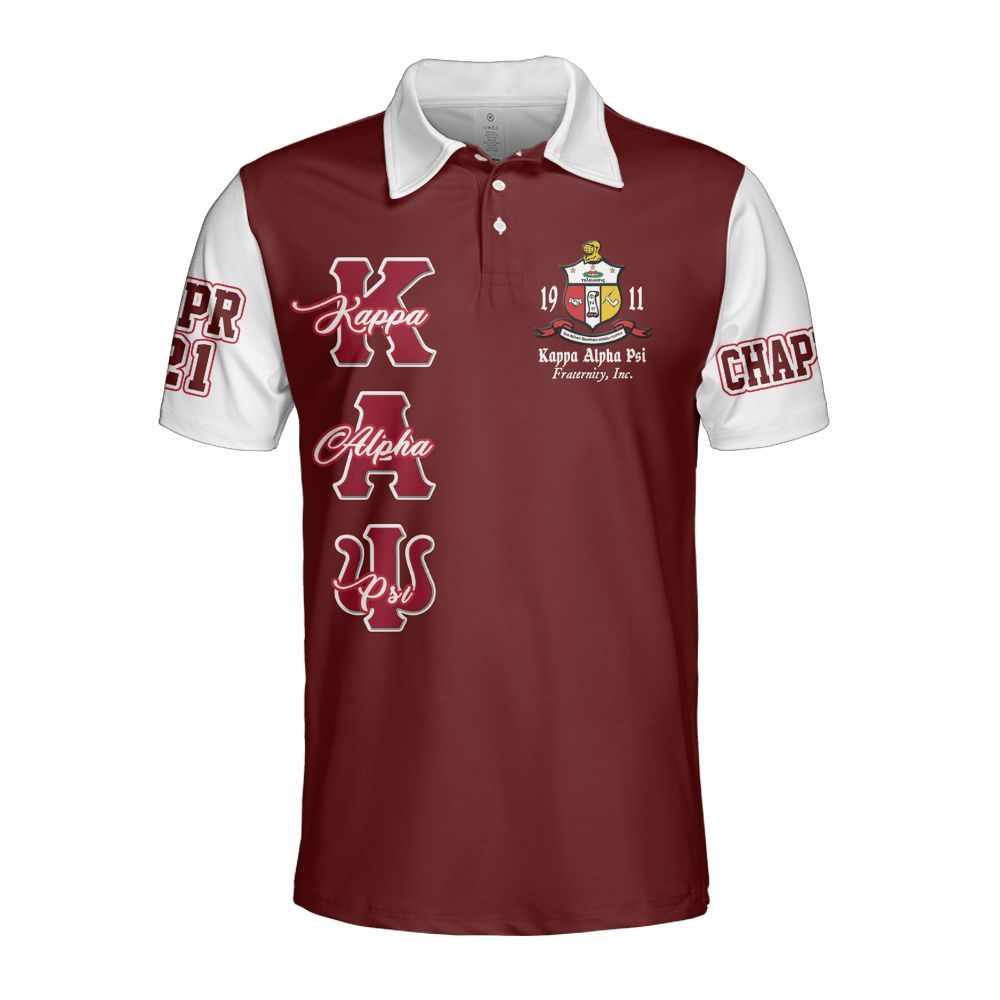 Ireishprint ΚΑΨ Custom Chapter Polo Shirt, Personalized Crimson White Sleeve Kappa Polo Fraternity Polo Shirt