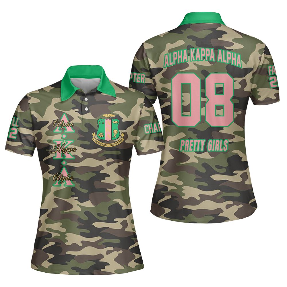Ireishprint A.K.A Custom Chapter Polo Shirt, Personalized Camo Style 1908 Sorority Polo Shirt
