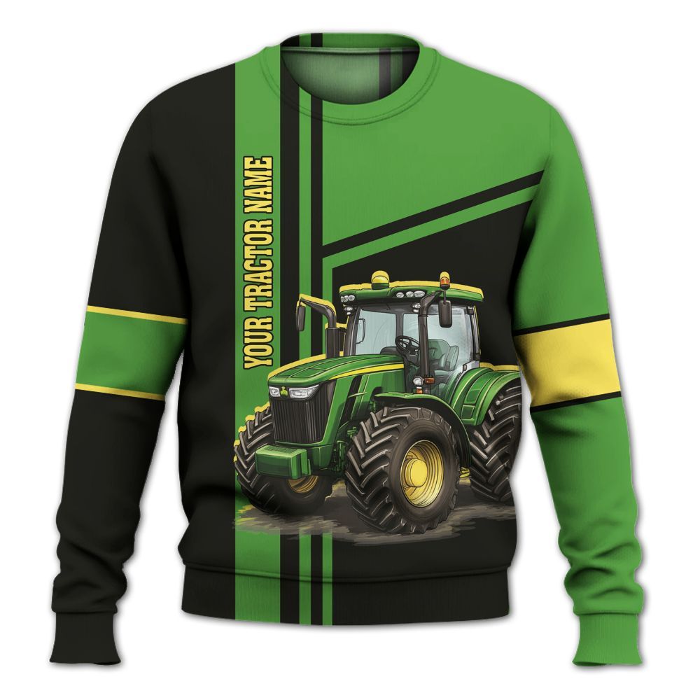 Amare Box Farm Tractor Shirt, Green Tractor, Custom Tractor Name, Custom Name, Tractor Clipart, Vintage Tractor, Gift For Farm Lover Knitted Sweater