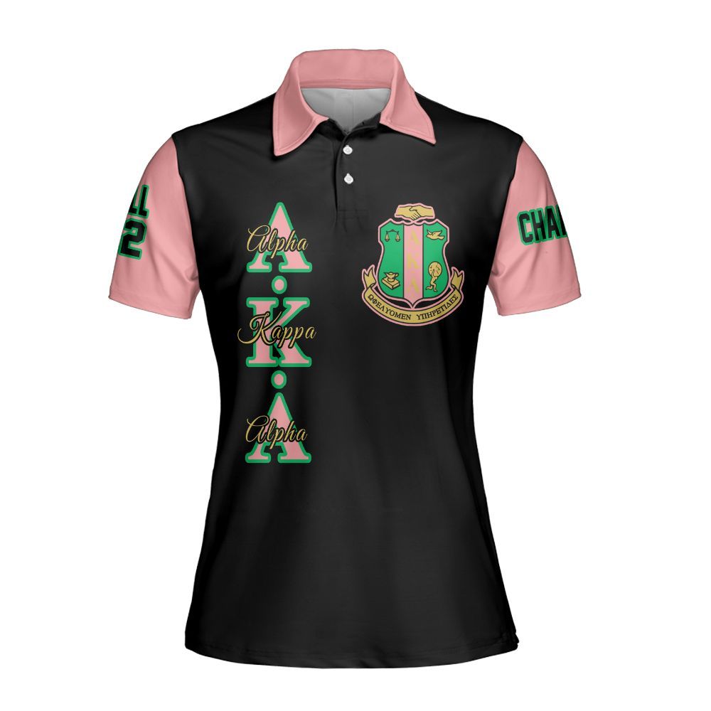 Ireishprint A.K.A Custom Chapter Polo Shirt, Personalized Black Mix Salmon Pink 1908 Sorority Polo Shirt