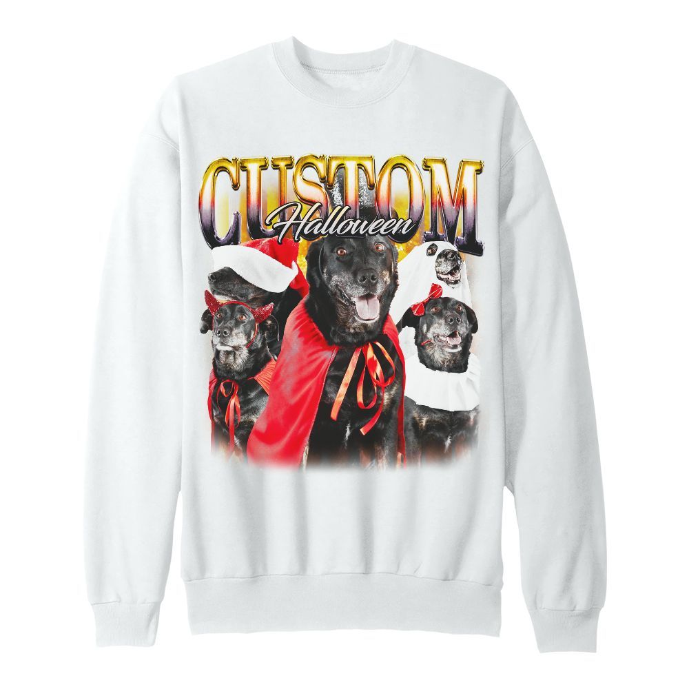 Amare Box Custom Your Own Dog Halloween Bootleg 90s Custom Name, Photo Shirt, Retro Vintage Halloween Unisex Sweatshirt