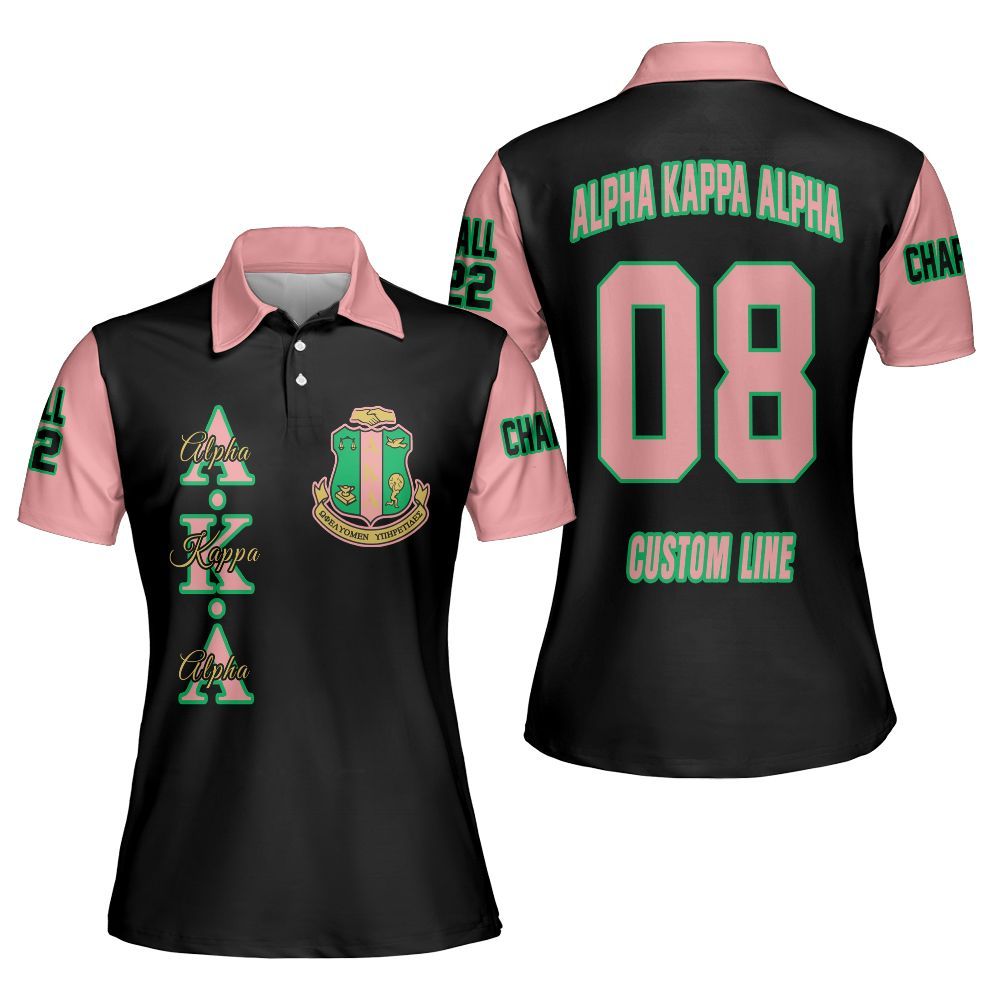 Ireishprint A.K.A Custom Chapter Polo Shirt, Personalized Black Mix Salmon Pink 1908 Sorority Polo Shirt