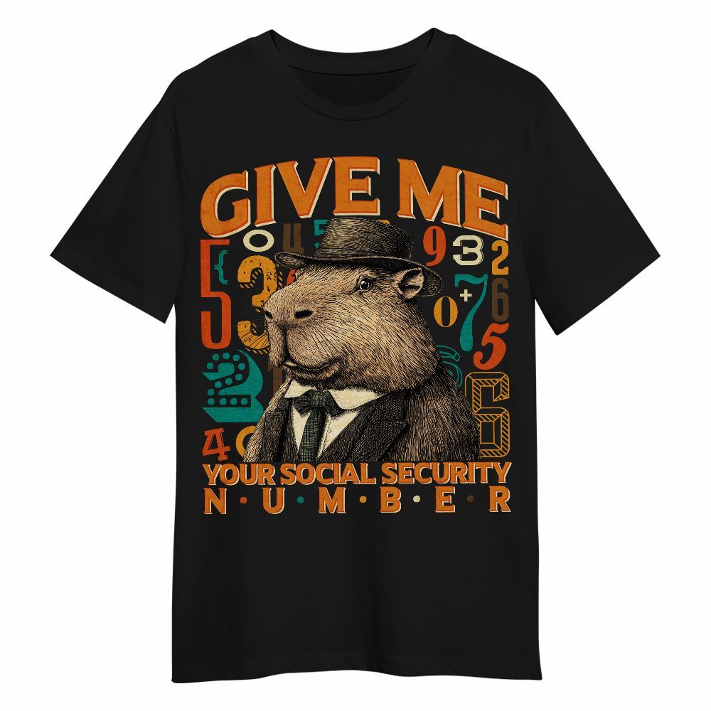Amare Box Funny Capybara Retro Graphic Shirt, Give Me Your Social Security Number Meme Gift For Fan Unisex Shirt