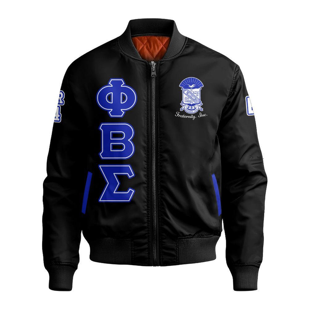 Ireishprint Phi Beta Sigma Custom Chapter Bomber Jacket, Personalized Circle Black Duo Phi Beta Sigma 1914 Fraternity Bomber Jacket