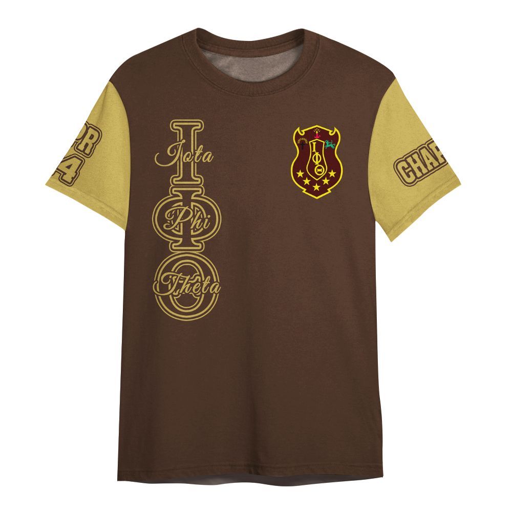 Ireishprint Iota Phi Theta Custom Chapter Shirt, Personalized Gilded Gold Sleeves Charcoal Brown Shirt Iota Phi Theta Fraternity Shirt