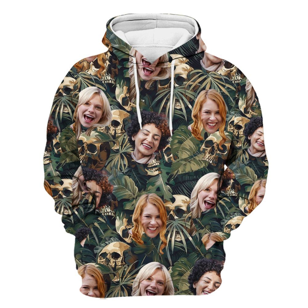 Amare Box Custom Face Photo Halloween Hawaiian Shirt, Family Halloween Party Unisex Hoodie