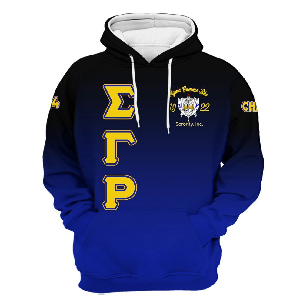 Ireishprint Sigma Gamma Rho Custom Chapter Shirt, Blue Duo Gold Gradient Style 1922 Sorority Hoodie