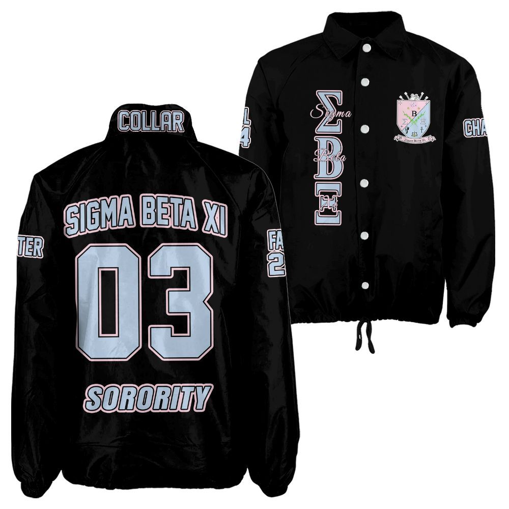 Ireishprint Sigma Beta Xi Custom Line Crossing Jacket, Personalized White Sigma Beta Xi Black Line Jacket Sorority Crossing Jacket