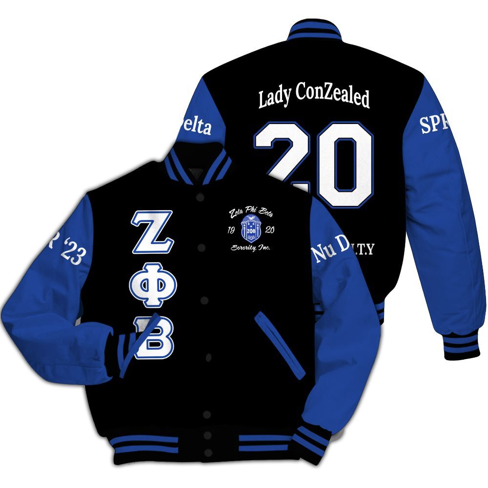 Ireishprint Zeta Phi Beta Custom Chapter Varsity Jacket, Blue Retro Style 1920 Sorority Jacket