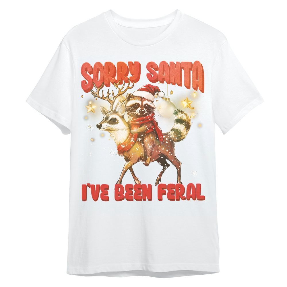 Amare Box Funny Raccoon Christmas Shirt, Sorry Santa I've Been Feral Christmas Deer Design Gift For Fan Unisex Shirt