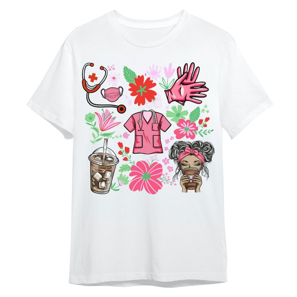 Amare Box Nurse Shirt, Coffee, Scrubs, Rubber Gloves, Messy Bun, Floral Nurse, Nurse Clipart, Gift For Nurse Unisex Shirt