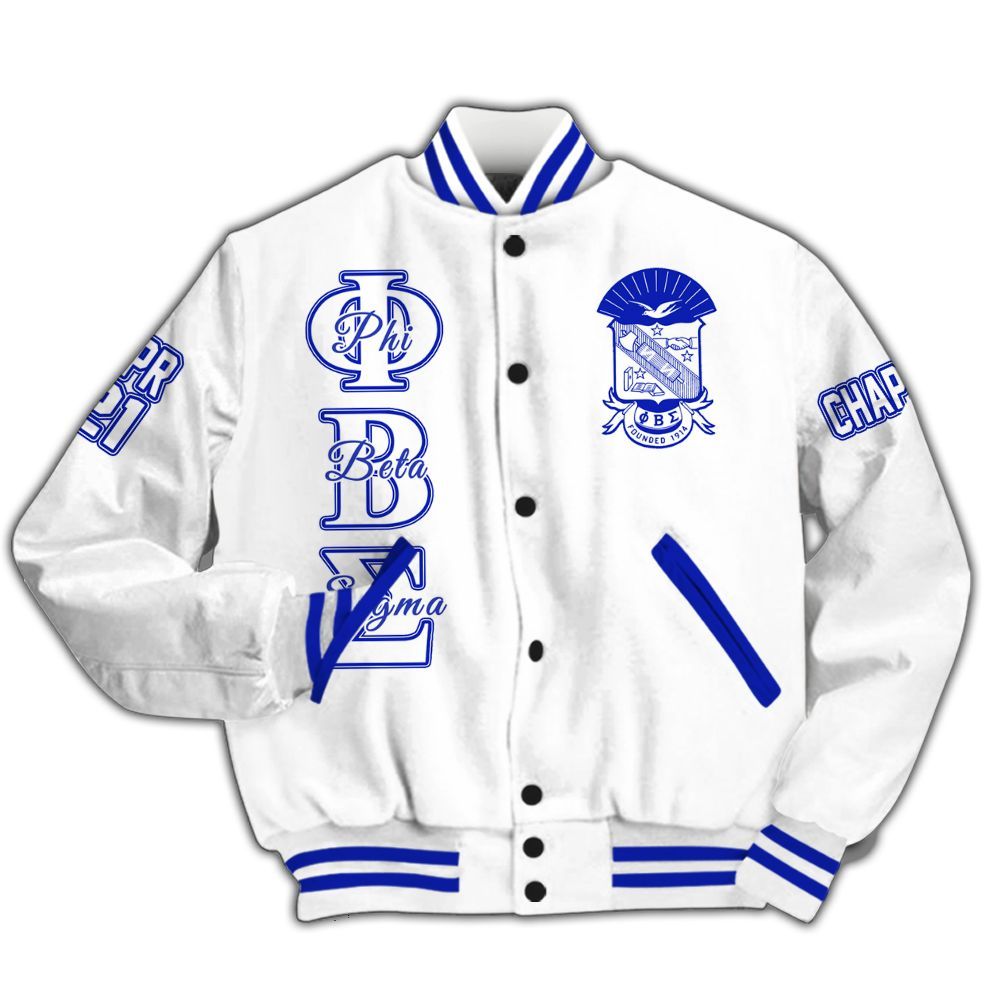 Ireishprint Phi Beta Sigma Custom Chapter Varsity Jacket, Personalized White Varsity Jacket Phi Beta Sigma Fraternity Jacket