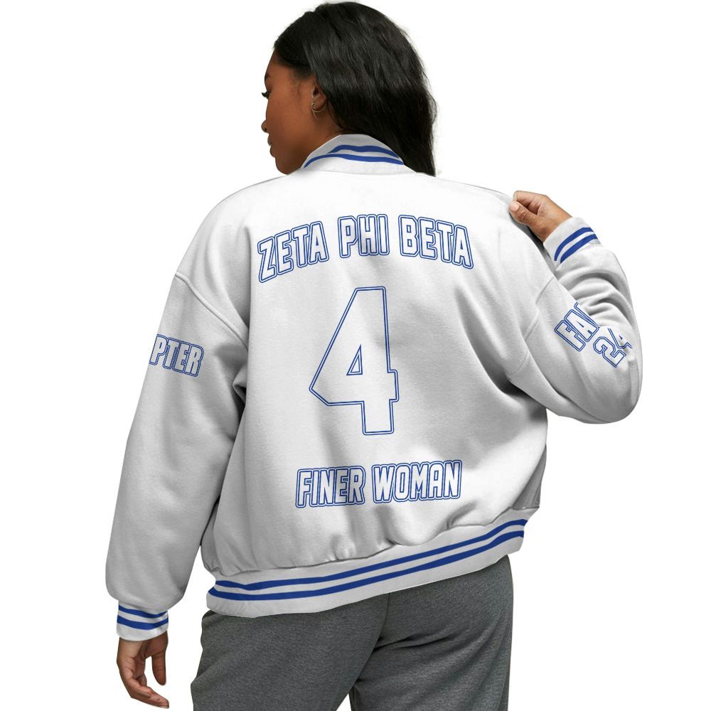 Ireishprint Zeta Phi Beta Custom Chapter Varsity Jacket, Personalized White Varsity Jacket Zeta Phi Beta Sorority Jacket