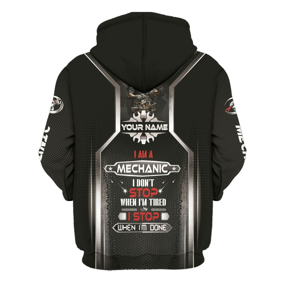 Amare Box Personalized Name I Stop When I Am Done Mechanic Shirt, Custom Name For Mechanics Unisex Hoodie