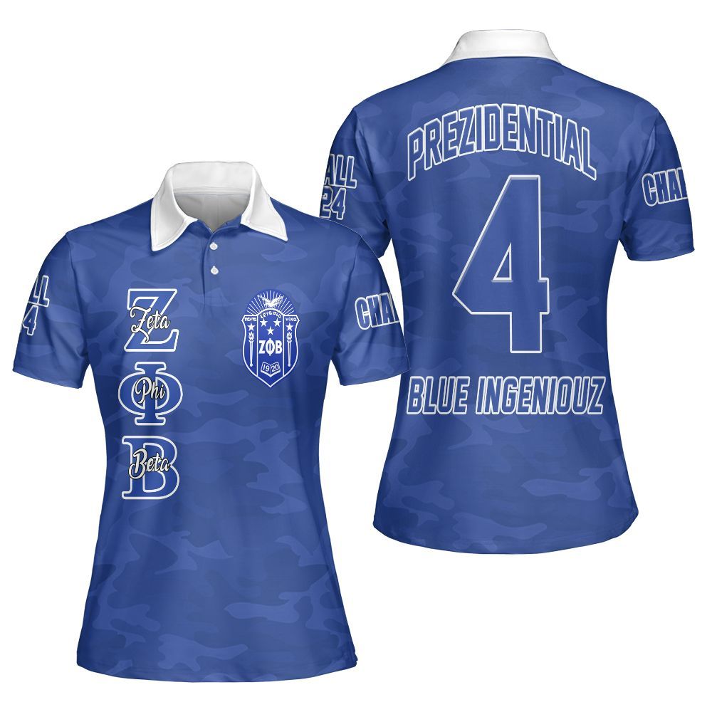Ireishprint Zeta Phi Beta Custom Chapter Polo Shirt, Personalized Camo Style Blue Polo Shirt Zeta Phi Beta Sorority Polo Shirt