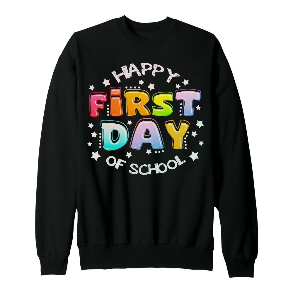 Amare Box Happy First Day Of School Retro Shirt, Teacher, Kindergarten Back To School Pencil Custom Name Kids Tee Unisex Sweatshirt