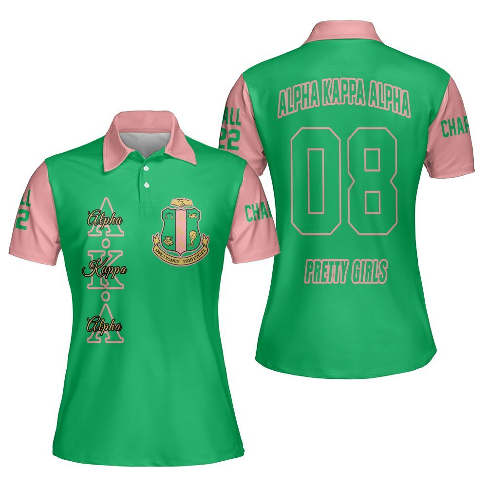 Ireishprint A.K.A Custom Chapter Polo Shirt, Personalized Apple Green Mix Salmon Pink 1908 Sorority Polo Shirt