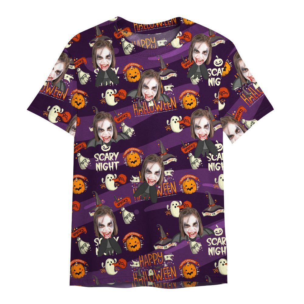 Amare Box Custom Face Halloween Hawaii Shirt, Dracula Halloween Boo Horror Spooky Nightmare Pumpkin All Over Print Unisex Shirt