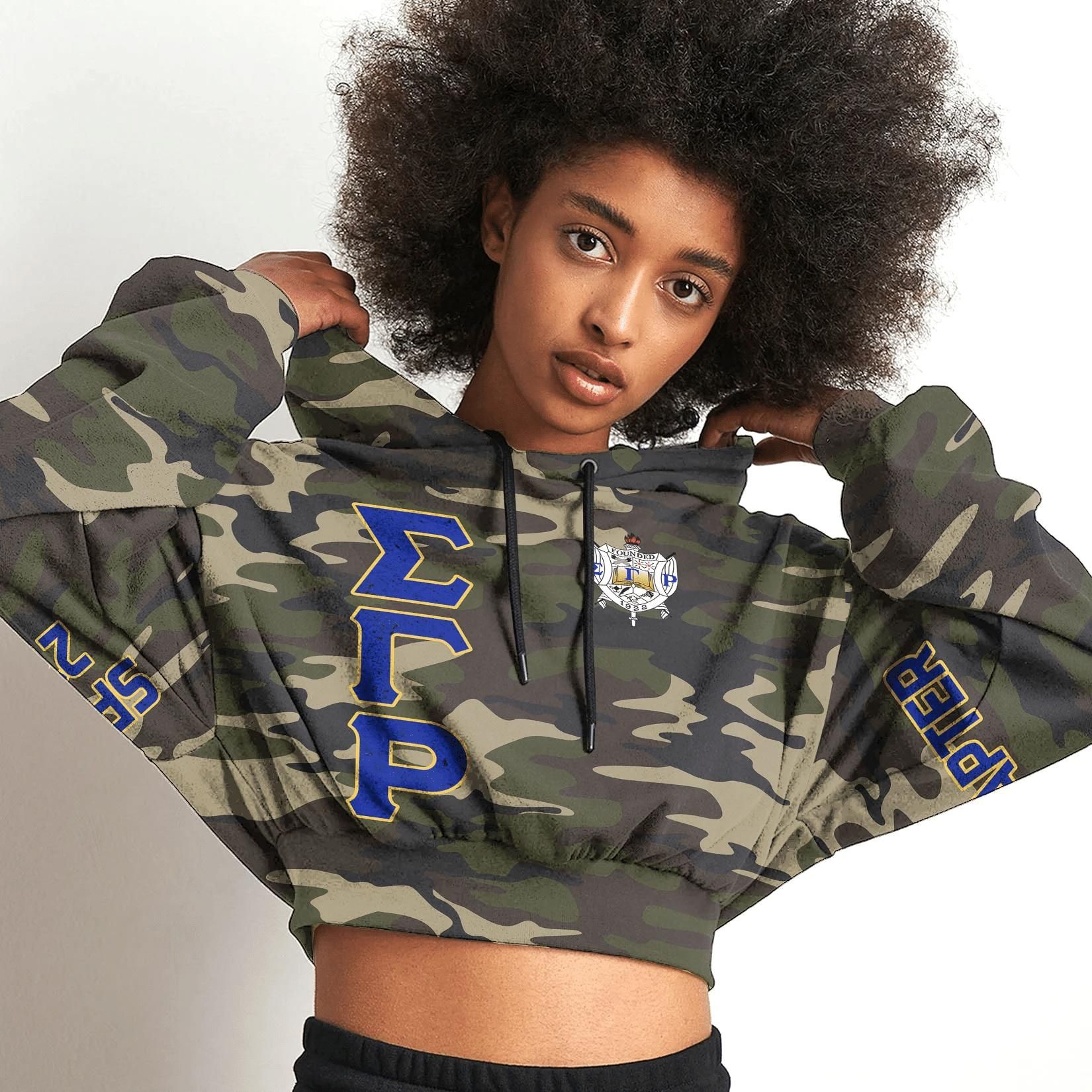 Custom Chapter Sigma Gamma Rho Camouflage Croptop Hoodie