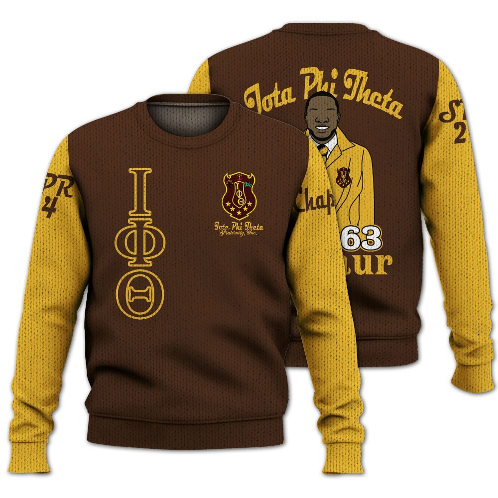 Ireishprint Iota Phi Theta Custom Chapter Shirt, Personalized Charcoal Brown Shirt Iota Phi Theta 1963 Fraternity Knitted Sweater
