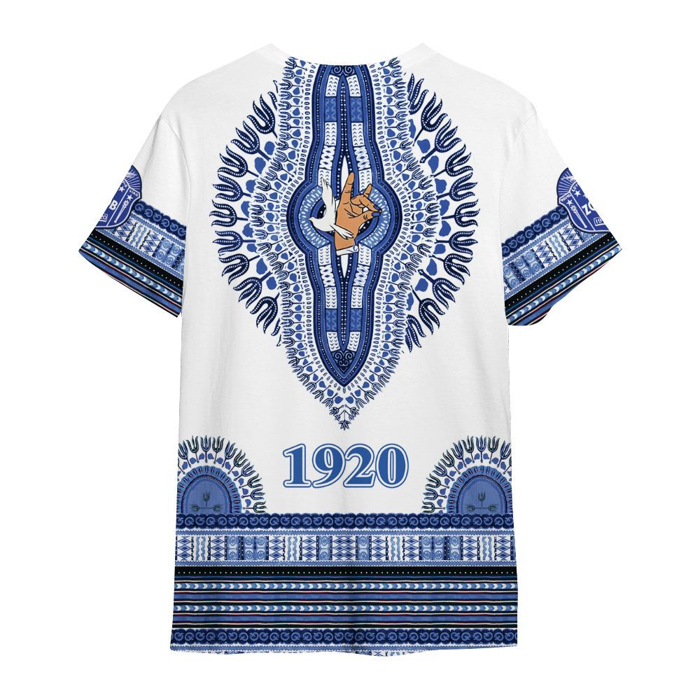Ireishprint Zeta Phi Beta Shirt, Z-Phi-B Blue Daishiki Pattern Style 1920 Sorority Shirt