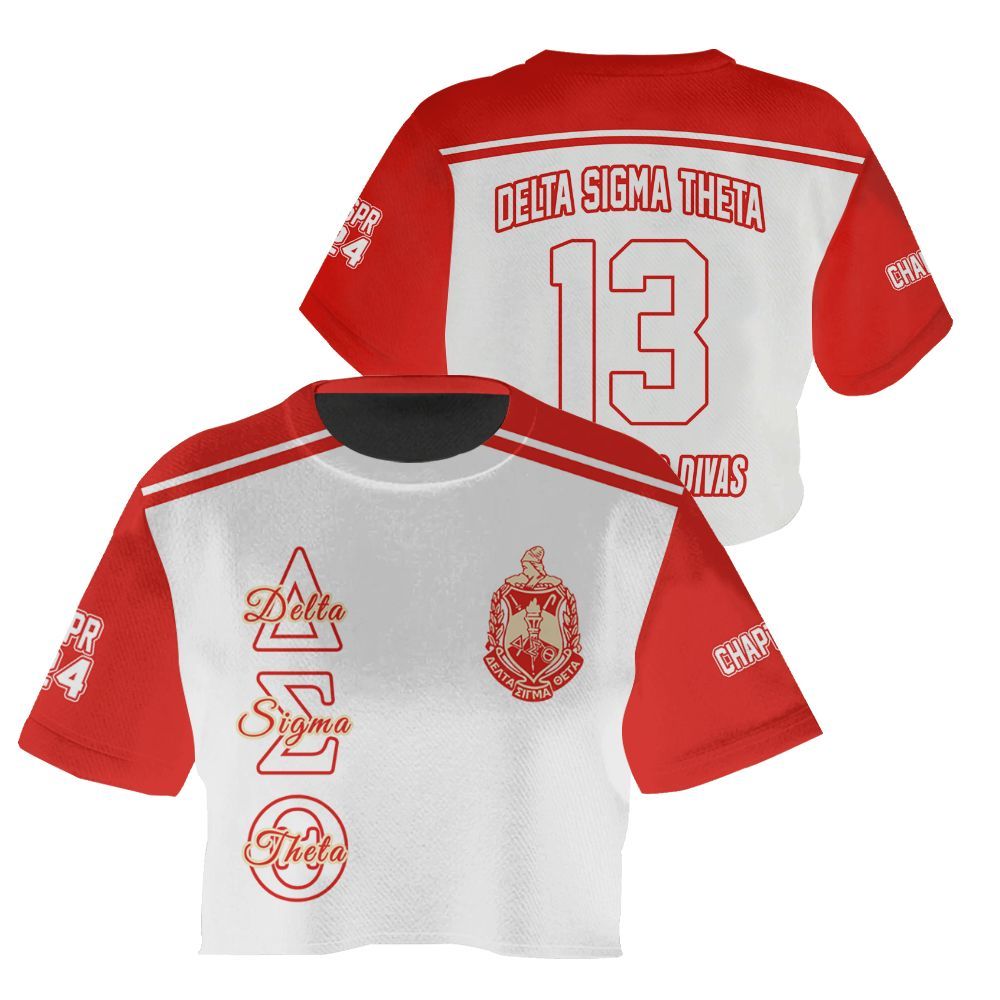 Ireishprint Delta Sigma Theta Custom Chapter Crop Shirt, Personalized Sport Line White Mix Crimson Delta Sigma Theta Sorority Crop Top