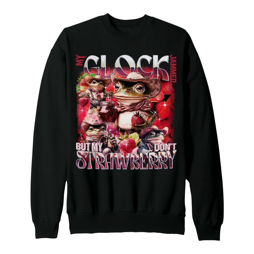 Amare Box Retro My Glock Jammed But My Strawberry Dont Meme Shirt, Funny Cowboy Frog West Country Cute Unisex Sweatshirt