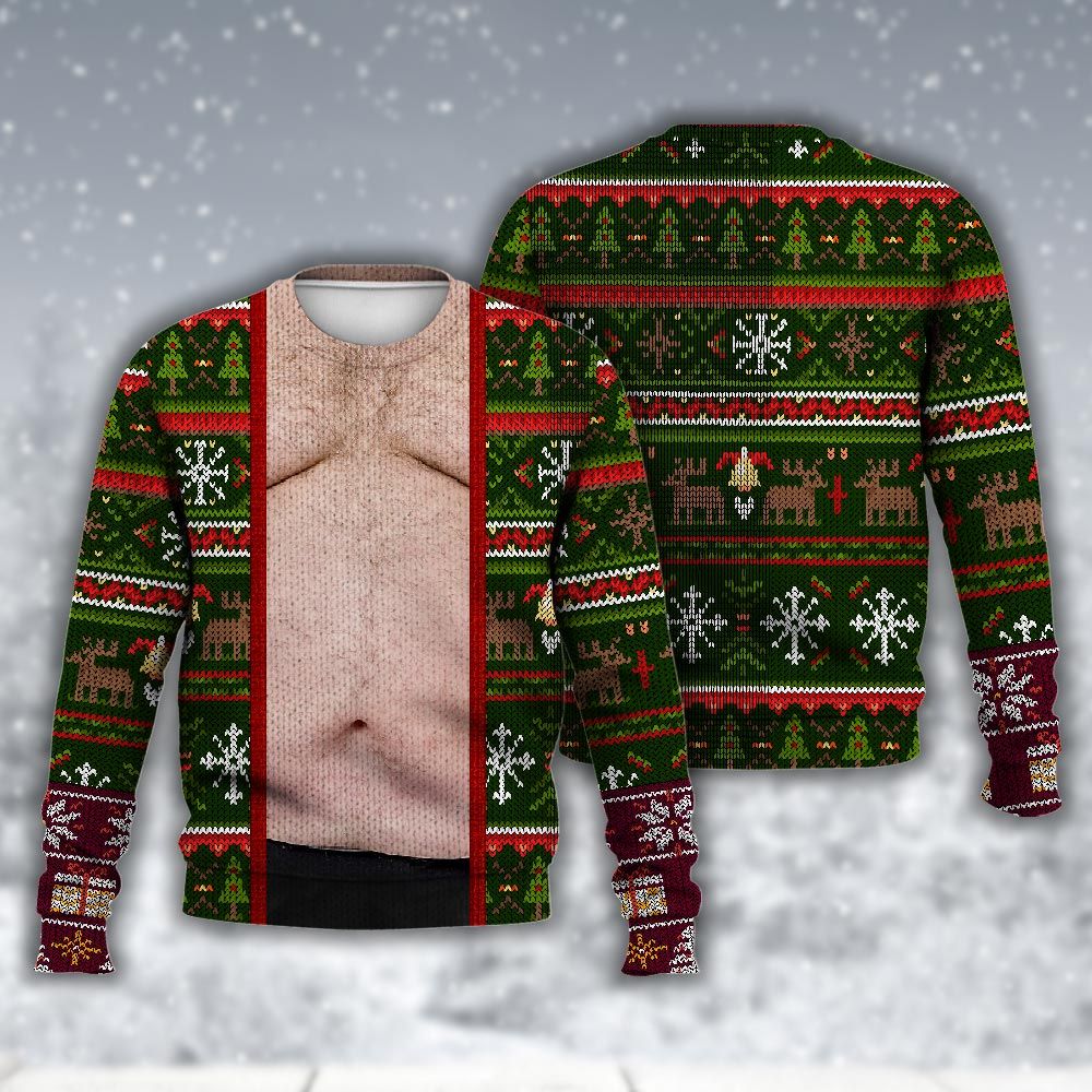 Amare Box Faux Real Six Pack Realistic Ugly Christmas Sweater, Santa Meme Funny Christmas Knit Xmas Funny Design Gift