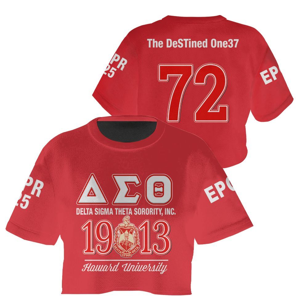 Ireishprint Delta Sigma Theta Custom Probate Line Crop Shirt, Personalized Crimson Red Lettered 1913 Sorority Crop Top